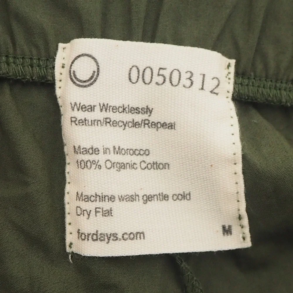 For Days Men's Poplin‎ Pant Size Medium Pull On Organic Cotton Olive Lightweight
